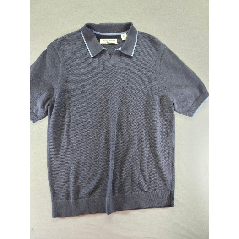 Tommy Bahama IslandZone Navy Blue Waffle Knit Johnny Collar Polo Shirt Small